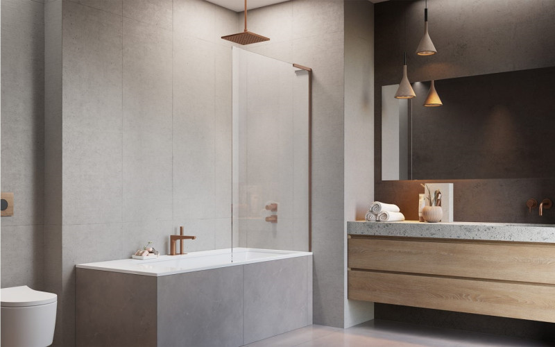 Radaway Modo SL Brushed Copper PNJ II parawan nawannowy jednoczęściowy 90 cm prawy miedź szczotkowana przeźroczyste Easy Clean 10316090-93-01R