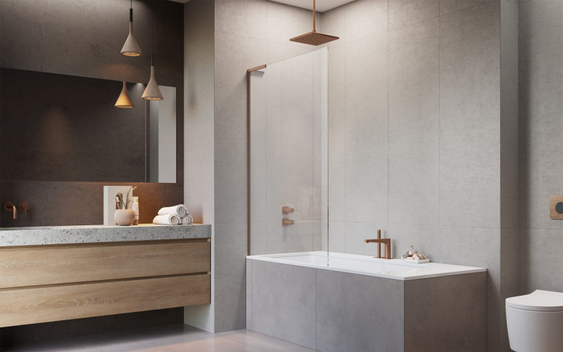 Radaway Modo SL Brushed Copper PNJ II parawan nawannowy jednoczęściowy 100 cm lewy miedź szczotkowana przeźroczyste Easy Clean 10316100-93-01L