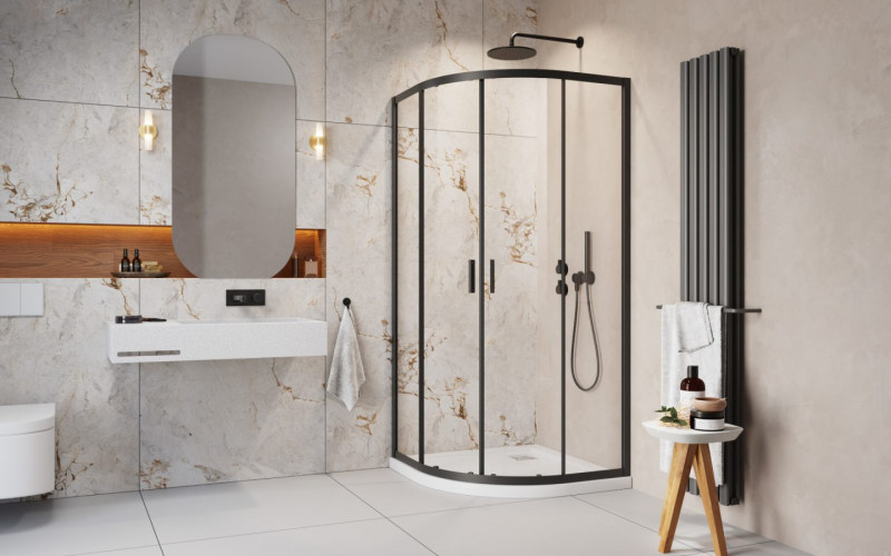 Radaway Alienta Black A kabina półokrągła 90x90 drzwi przesuwne czarny przeźroczyste Easy Clean 10229090-54-01