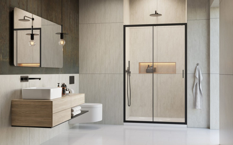 Radaway Alienta Black DWJ drzwi przesuwne 100 cm L/P czarny przeźroczyste Easy Clean 10260100-54-01