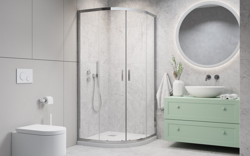 Radaway Alienta E kabina półokrągła asymetryczna 80x100 drzwi przesuwne chrom przeźroczyste Easy Clean 10248010-01-01