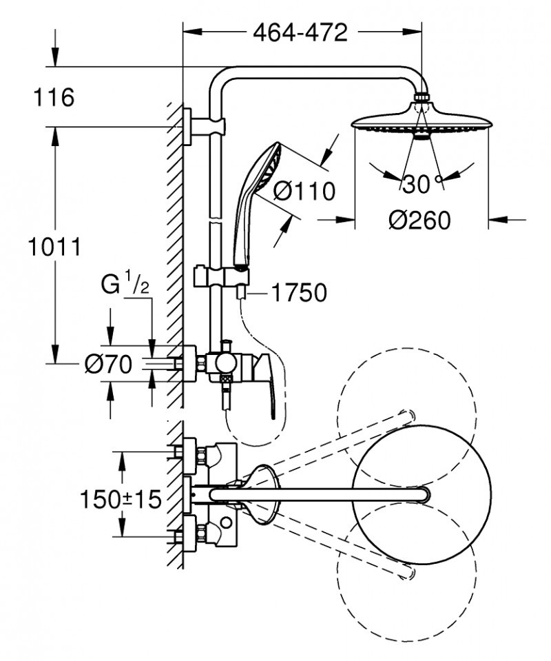 Grohe Euphoria System 260 zestaw prysznicowy z jednouchwytową baterią ścienną chrom 27473002