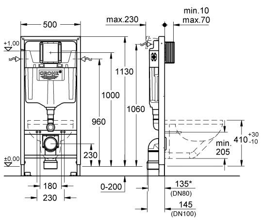 Grohe Rapid SL stelaż podtynkowy do WC 2w1 1,13m + wsporniki 38536001