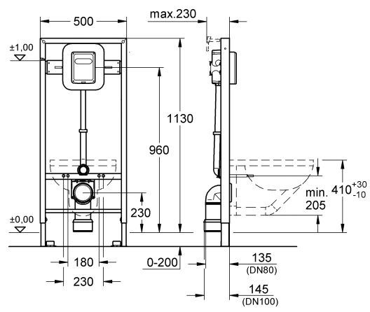 Grohe Rapid SL stelaż podtynkowy do WC 2w1 1,13m + wsporniki 38536001