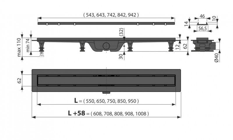 Alca APZ19 Black Simple odpływ liniowy 95 cm ruszt dwustronny czarny mat APZ19BLACK-950