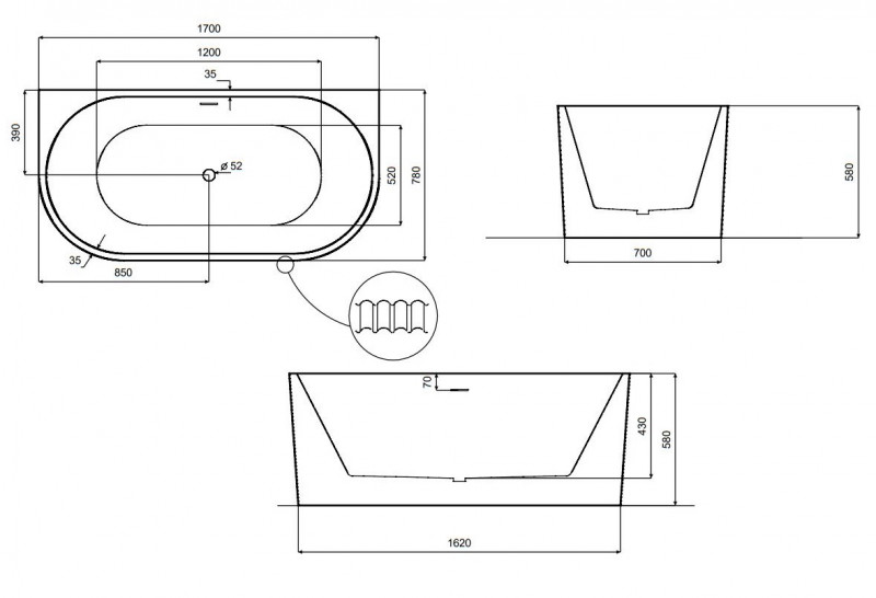 Besco Leya wanna wolnostojąca przyścienna 170x78 akryl biały WAS-170-L