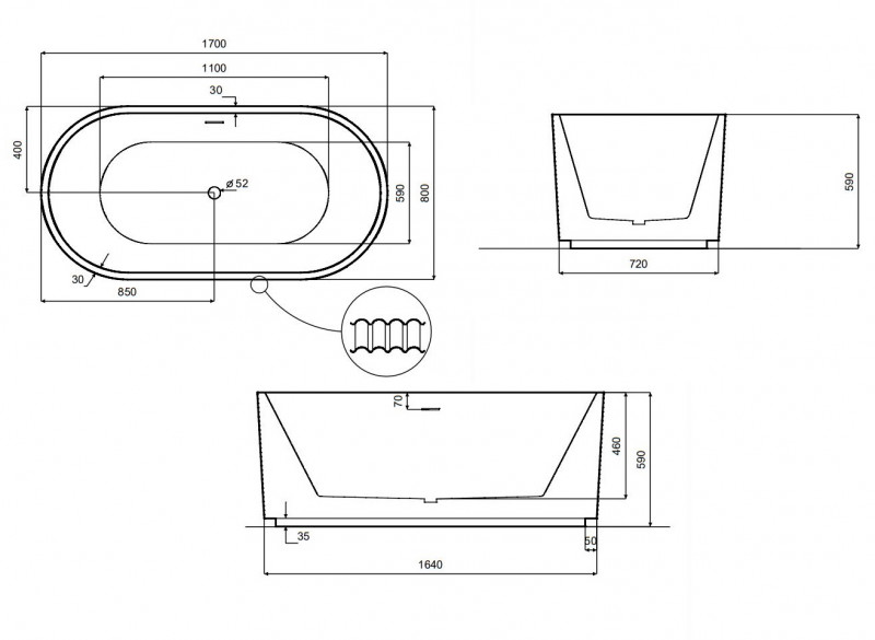 Besco Giuliana wanna wolnostojąca 170x80 akryl biały WAS-170-GL