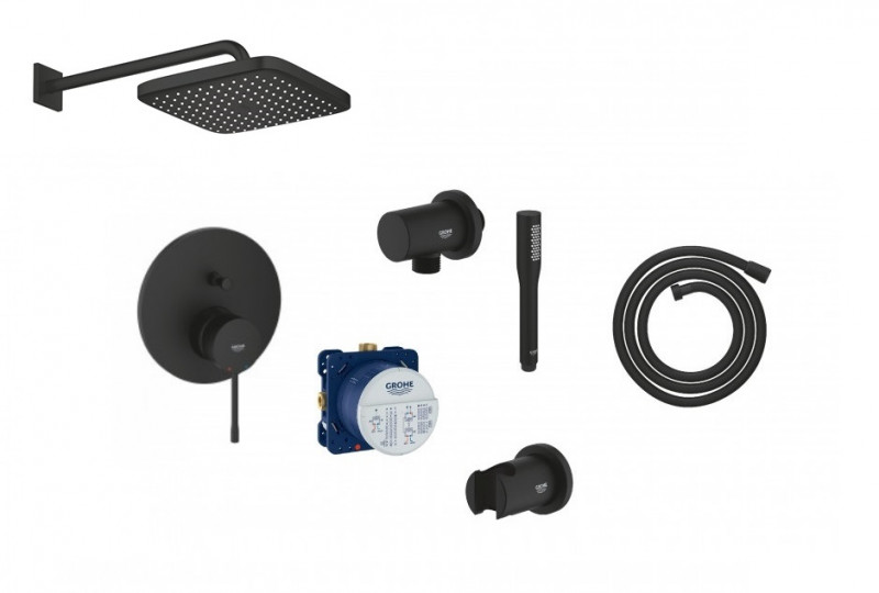 Grohe Essence New Smartbox zestaw podtynkowy z deszczownicą 25x25 kompletny czarny 24167KF1NAT03