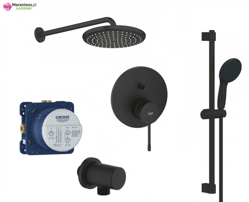 Grohe Essence New Smartbox zestaw podtynkowy z deszczownicą 25x25 kompletny czarny 24167KF1NAT04