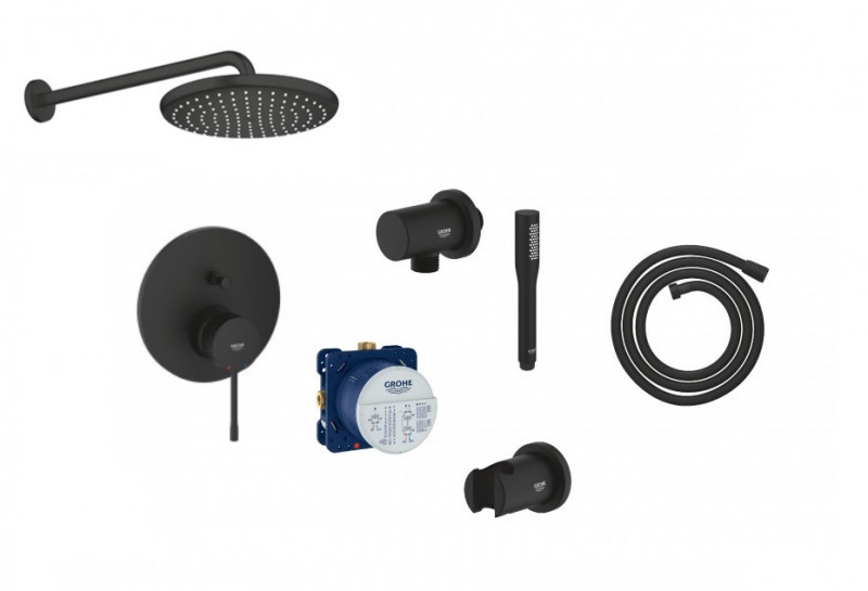 Grohe Essence New Smartbox zestaw podtynkowy z deszczownicą 25x25 kompletny czarny 24167KF1NAT02