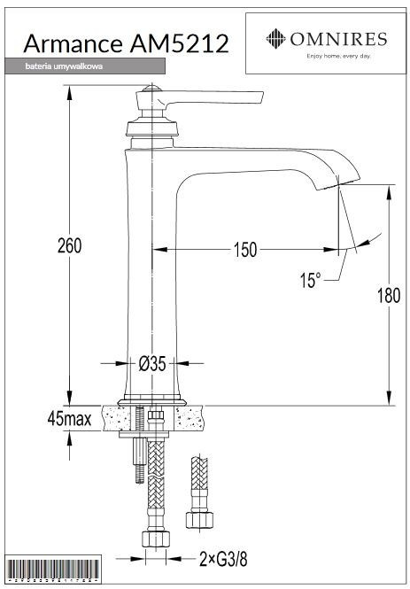 Omnires Armance bateria umywalkowa wysoka retro miedź antyczna AM5212ORB