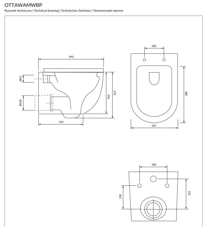 Omnires Ottawa muszla wisząca bezkołnierzowa + deska wolnoopadająca OTTAWAMWBP