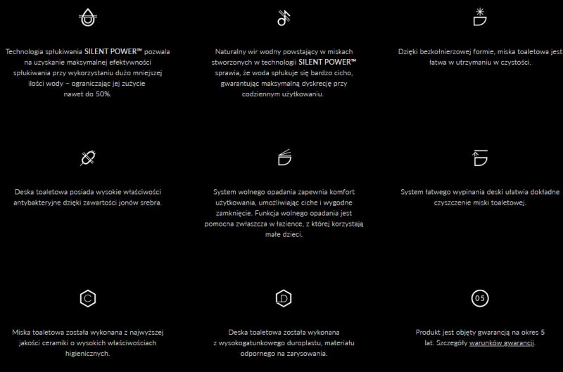 Omnires Ottawa SILENT POWER™ muszla wisząca bezkołnierzowa 49cm + deska wolnoopadająca OTTAWASPMWBP