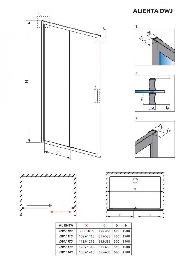 Radaway Alienta Black DWJ drzwi przesuwne 120 cm L/P czarny przeźroczyste Easy Clean 10260120-54-01