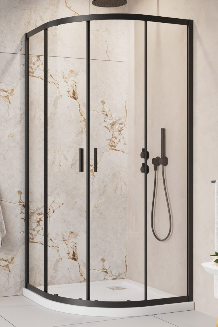 Radaway Alienta Black A kabina półokrągła 80x80 drzwi przesuwne czarny przeźroczyste Easy Clean 10228080-54-01