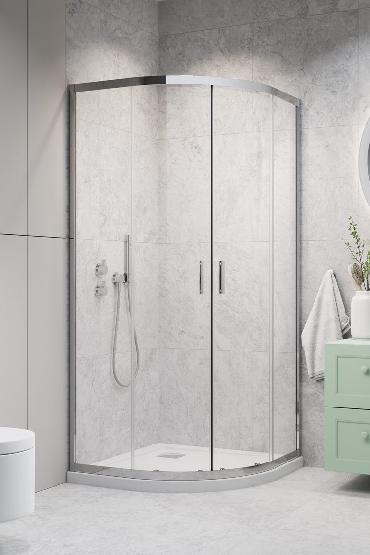 Radaway Alienta A kabina półokrągła 90x90 drzwi przesuwne chrom przeźroczyste Easy Clean 10229090-01-01