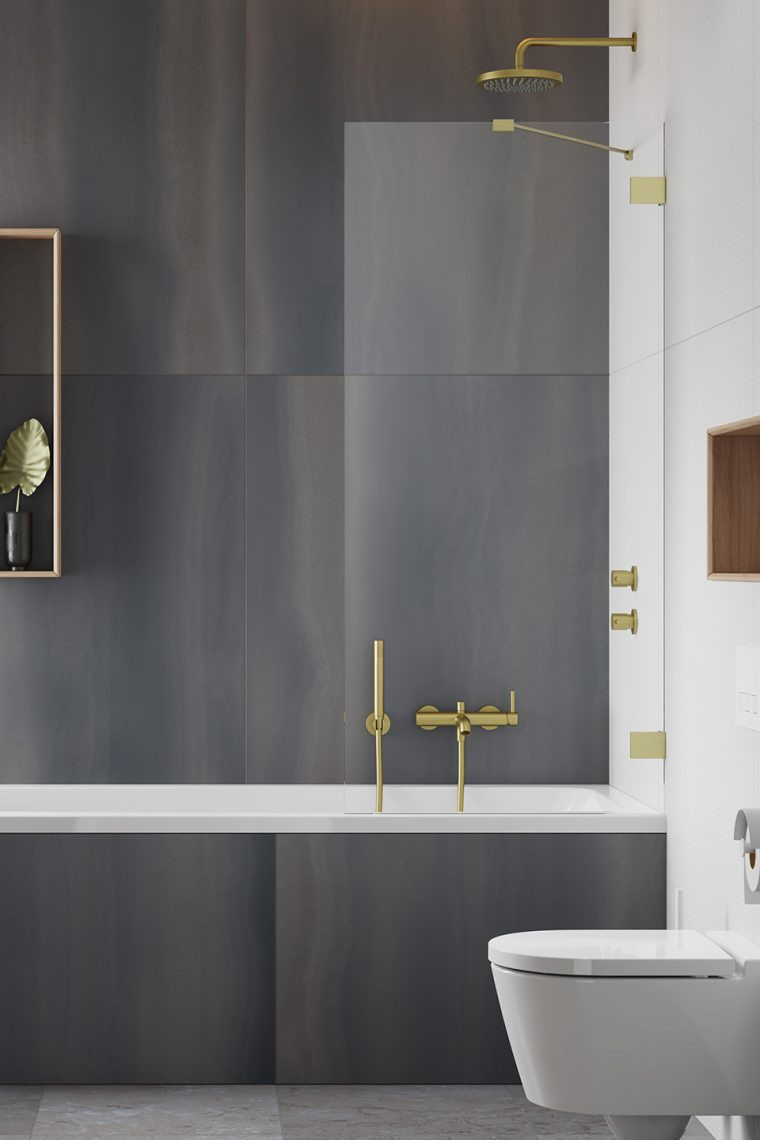 Radaway Essenza Pro Brushed Gold PNJ II parawan nawannowy jednoczęściowy 80 cm L/P złoty szczotkowany przeźroczyste Easy Clean 10101080-99-01