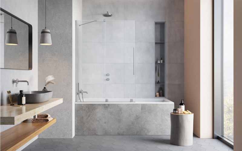 Radaway Furo Brushed Nickel PND II parawan wannowy przesuwny 130 cm lewy nikiel szczotkowany przeźroczyste Easy Clean 10109688-91-01L + 10112644-01-01