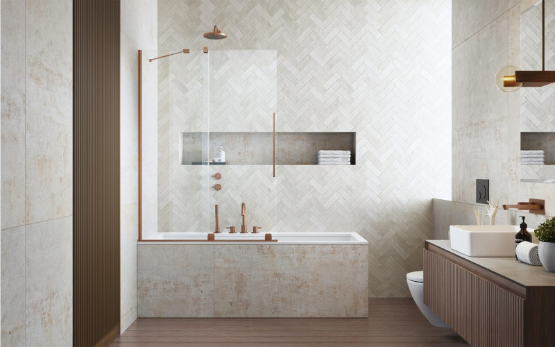 Radaway Furo Brushed Copper PND II parawan wannowy przesuwny 100 cm lewy miedź szczotkowana przeźroczyste Easy Clean 10109538-93-01L + 10112494-01-01