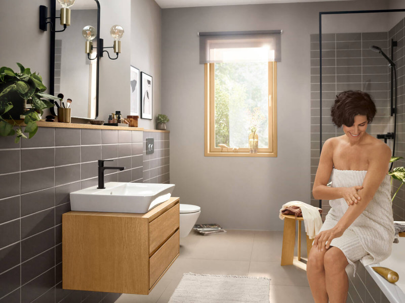 Hansgrohe FinishPlus Rebris E CoolStart bateria umywalkowa 110 z korkiem automatycznym czarny matowy 72559670