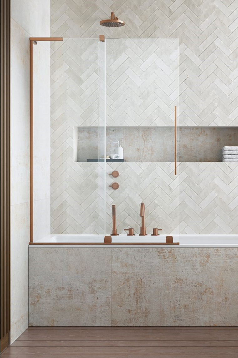 Radaway Furo SL Brushed Copper PND II parawan wannowy przesuwny 120 cm lewy miedź szczotkowana przeźroczyste Easy Clean 10309638-93-01L + 10112594-01-01