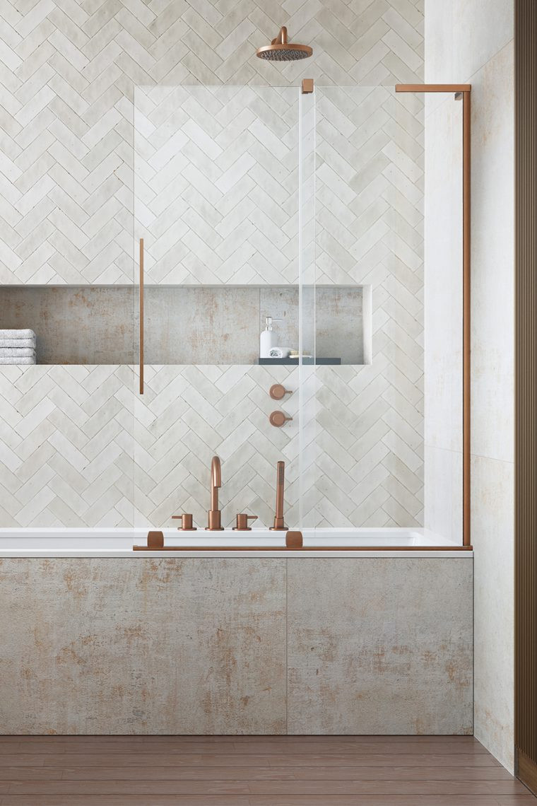 Radaway Furo SL Brushed Copper PND II parawan wannowy przesuwny 110 cm prawy miedź szczotkowana przeźroczyste Easy Clean 10309588-93-01R + 10112544-01-01