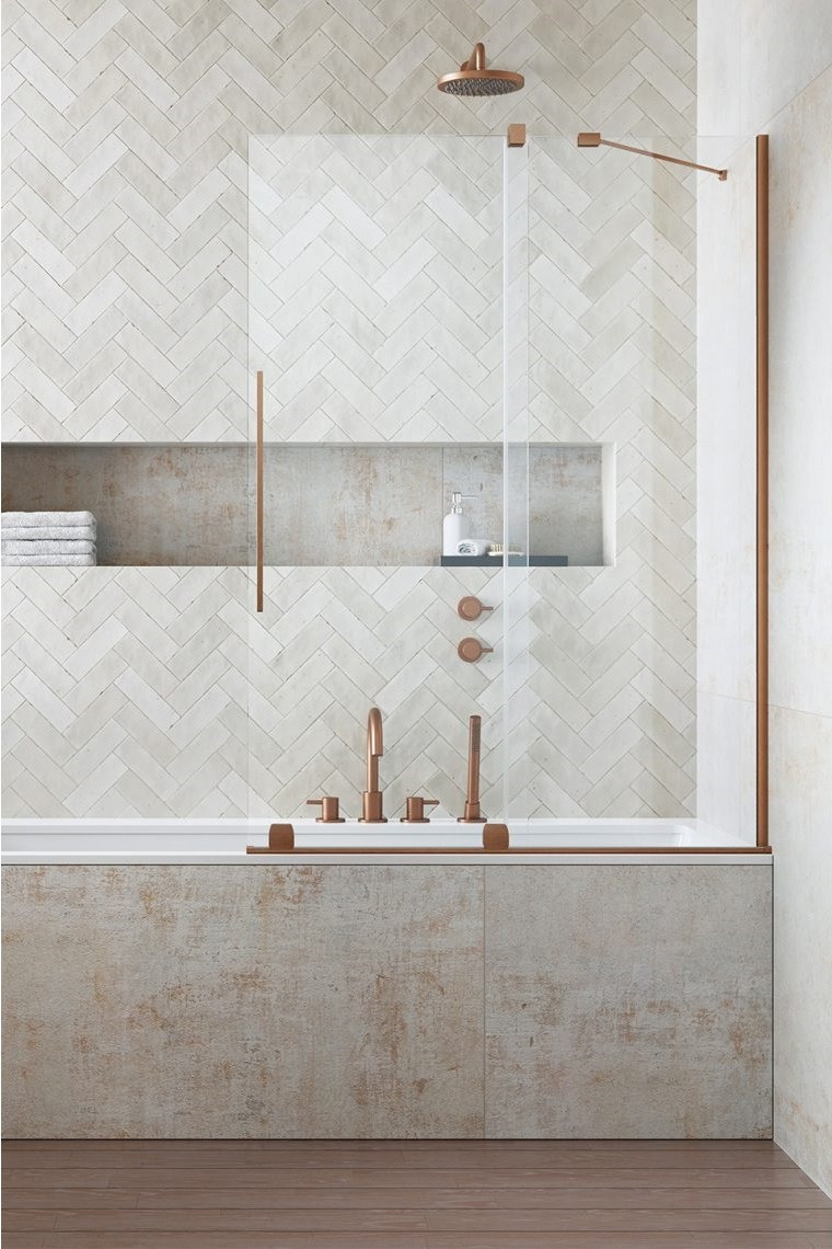 Radaway Furo Brushed Copper PND II parawan wannowy przesuwny 140 cm prawy miedź szczotkowana przeźroczyste Easy Clean 10109738-93-01R + 10112694-01-01