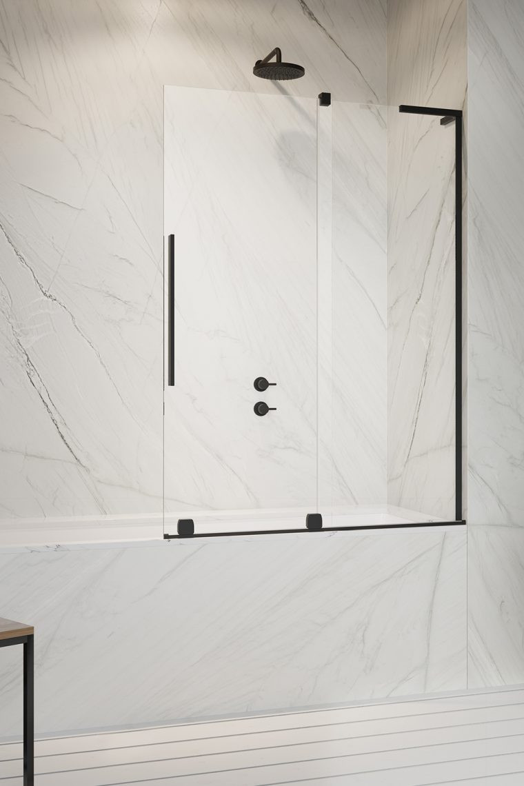 Radaway Furo SL Black PND II parawan wannowy przesuwny 100 cm prawy czarny przeźroczyste Easy Clean 10309538-54-01R + 10112494-01-01