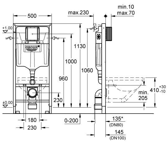 Grohe Rapid SL stelaż podtynkowy do WC 3w1 1,13m + wsporniki + przycisk ARENA 38981000
