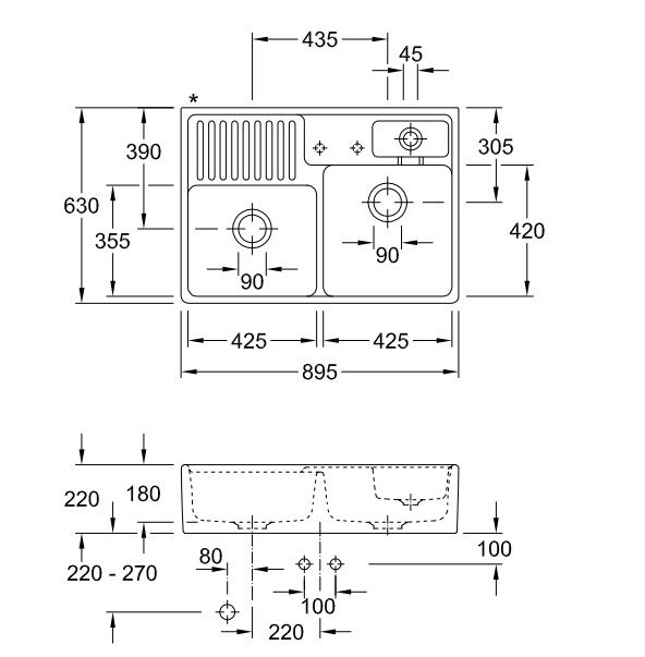 Villeroy&Boch zlewozmywak ceramiczny farmerski 2 komory z 2 otworami na baterie / dozownik Weiss Alpin CeramicPlus 632391R1HL12