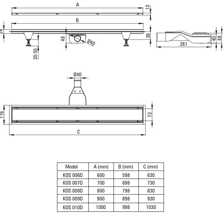 Deante odpływ liniowy odwracalny 90 cm z syfonem KOS009D