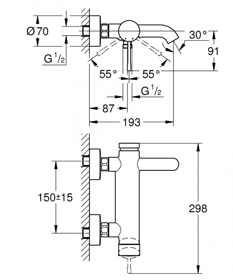 Grohe Essence bateria wannowa ścienna czarny matowy 25250KF1