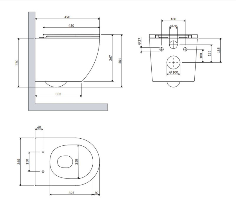 Omnires Ottawa SILENT POWER™ muszla wisząca bezkołnierzowa 49cm + deska wolnoopadająca OTTAWASPMWBP