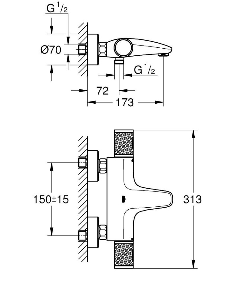 Grohe Precision Feel termostatyczna bateria wannowa ścienna chrom 34788000