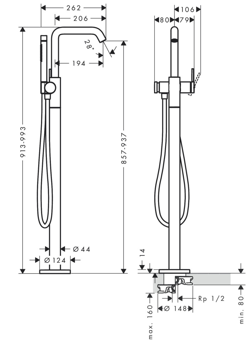 Hansgrohe Tecturis S bateria wannowa wolnostojąca chrom 73440000