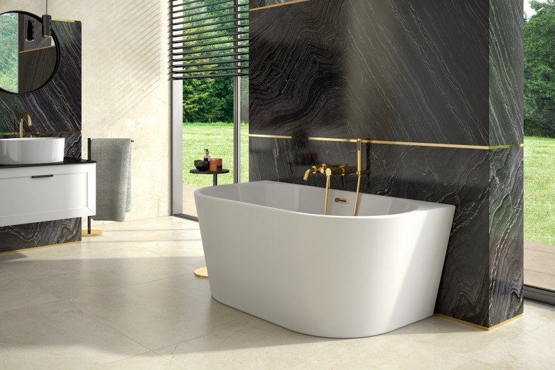 Besco Vica New wanna wolnostojąca przyścienna 150x80 cm akryl biały klik-klak złoty WAS-150VNZL