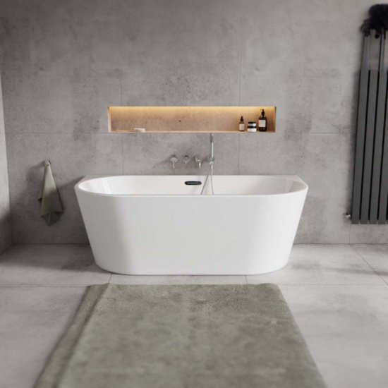 Besco Vica New wanna wolnostojąca przyścienna 160x80 cm akryl biały klik-klak czarny WAS-160VNCZ