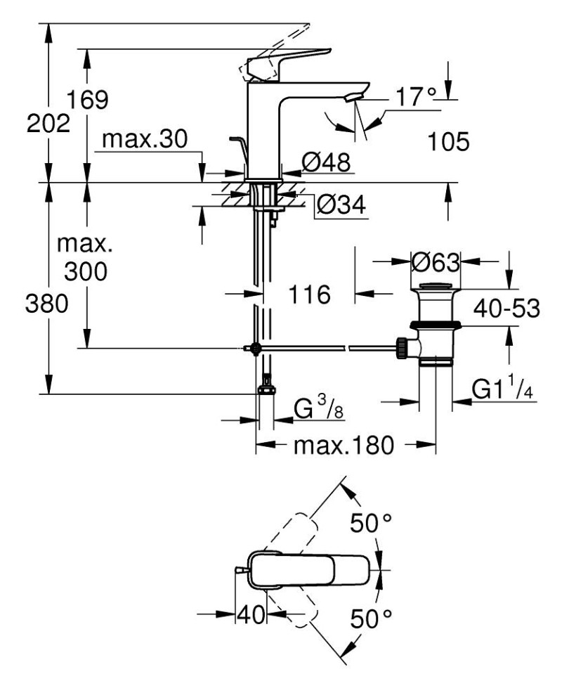 Grohe Cubeo bateria umywalkowa z korkiem M chrom połysk 1017490000