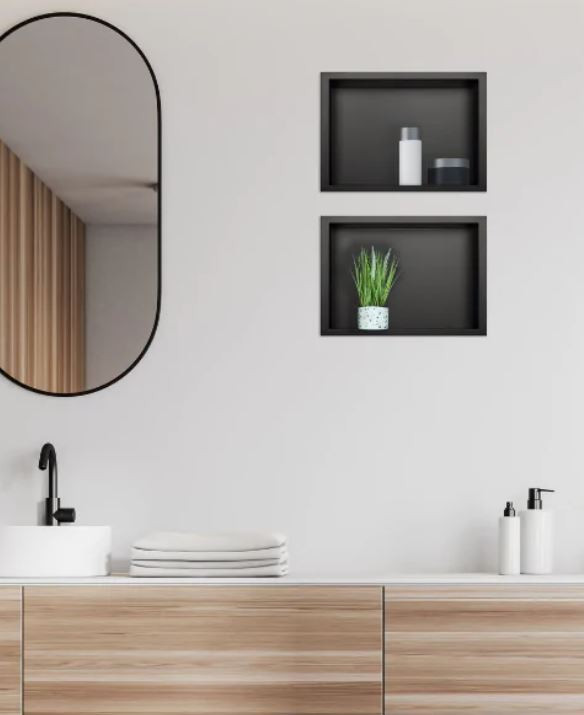 BALNEO WALL-BOX ONE Półka 30x20x10 cm podtynkowa, wnękowa, do zabudowy stal nierdzewna czarny mat teflon B0101020410-1