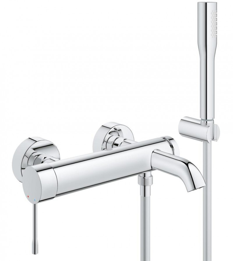 Grohe Essence bateria wannowa ścienna z zestawem prysznicowym chrom 25249001
