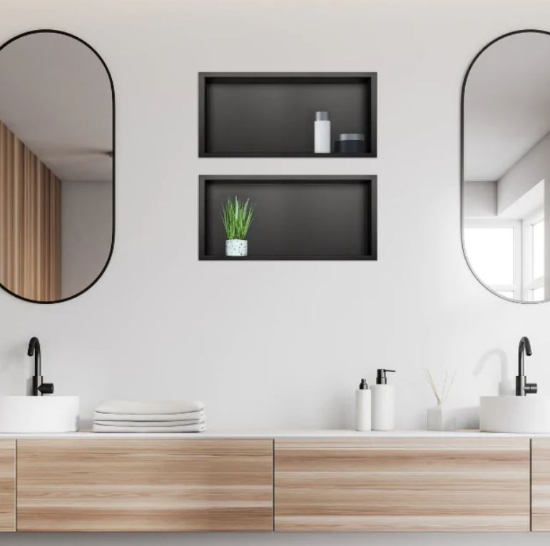 BALNEO WALL-BOX ONE Półka 45x20x10 cm podtynkowa, wnękowa, do zabudowy stal nierdzewna teflon czarny mat B0101020410-2