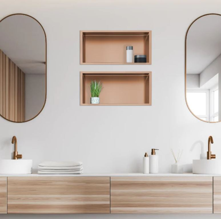 BALNEO WALL-BOX ONE Półka 45x20x10 cm podtynkowa, wnękowa, do zabudowy stal nierdzewna powłoka PVD miedź szczotkowana B0101040310-2