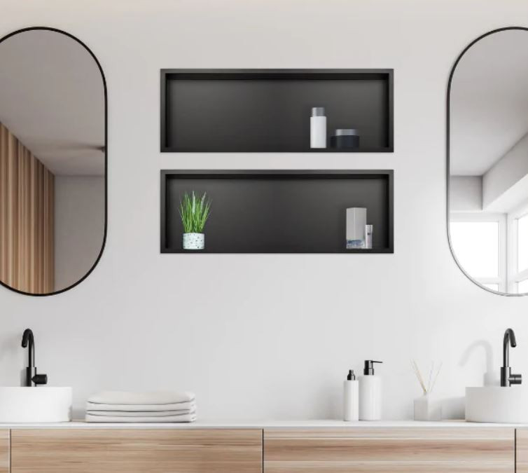 BALNEO WALL-BOX ONE Półka 60x20x10 cm podtynkowa, wnękowa, do zabudowy stal nierdzewna teflon czarny mat B0101020410-3