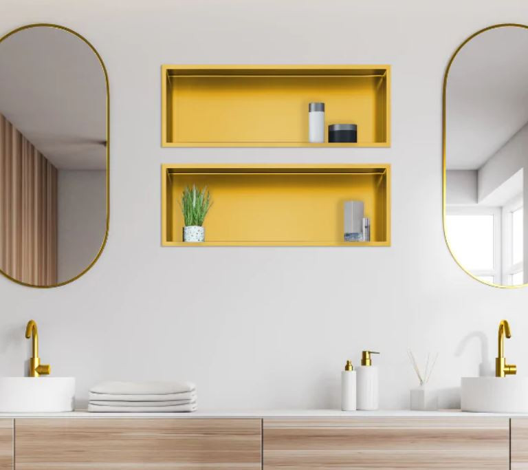 BALNEO WALL-BOX ONE Półka 60x20x10 cm podtynkowa, wnękowa, do zabudowy stal nierdzewna PVD złoty szczotkowany B0101030310-3