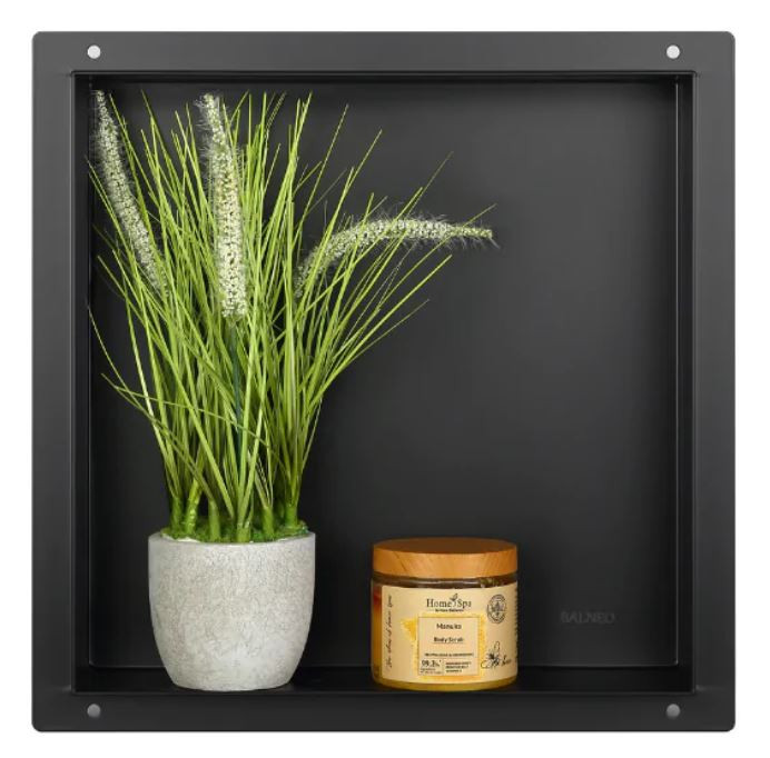 BALNEO WALL BOX No Rim Półka 30x30x7 cm podtynkowa bez kołnierza, wnękowa, do zabudowy stal nierdzewna teflon czarny OB-BL1-NR