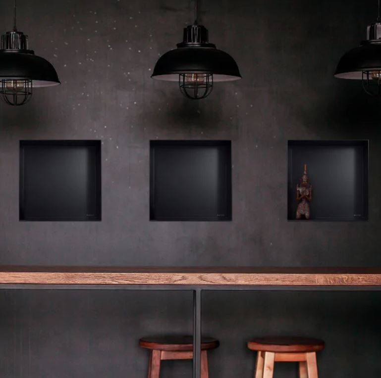 BALNEO WALL BOX No Rim Półka 30x30x10 cm podtynkowa bez kołnierza, wnękowa, do zabudowy stal nierdzewna teflon czarny OB-BL2-NR