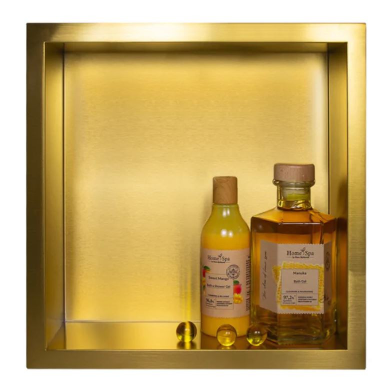 BALNEO WALL-BOX ONE Półka 30x30x10 cm podtynkowa, wnękowa, do zabudowy stal nierdzewna PVD gold złoto szczotkowane OB-BR2