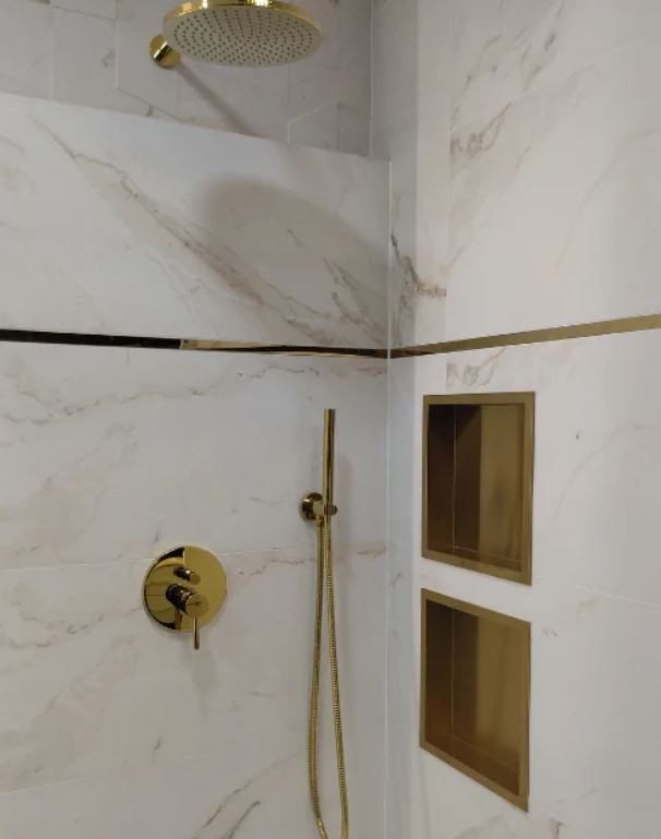 BALNEO WALL-BOX ONE Półka 30x30x10 cm podtynkowa, wnękowa, do zabudowy stal nierdzewna PVD gold złoto szczotkowane OB-BR2