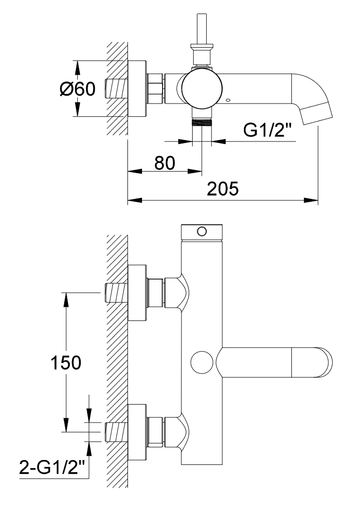 Kohlman Axel Gray bateria wannowa ścienna grafit szczotkowany QW110AG