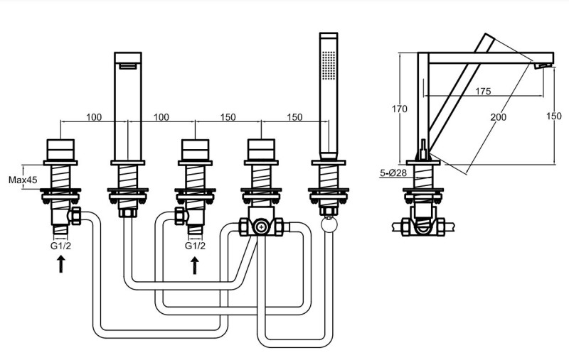 Kohlman Excelent bateria wannowa 5-otworowa chrom QB242H